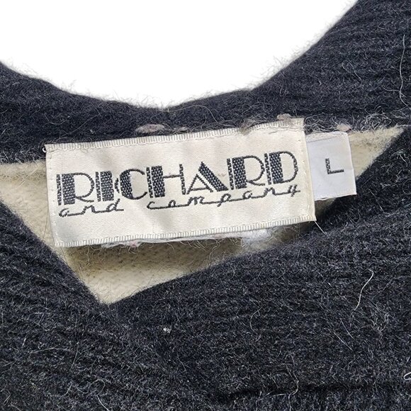 Richard & Company Women´s Hooded Sweater Large Striped Black Gray Cream Knit - Picture 2 of 13